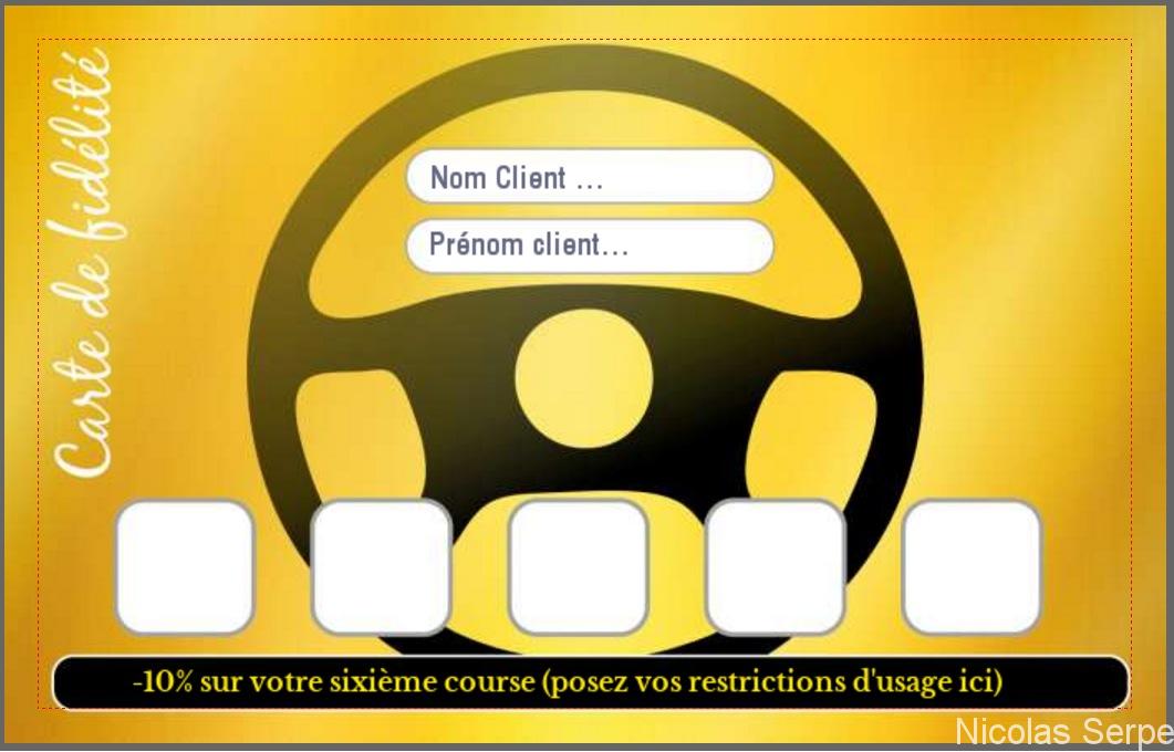 modèle carte de fidélité gratuit à personnaliser pour Taxi, Chauffeur VTC